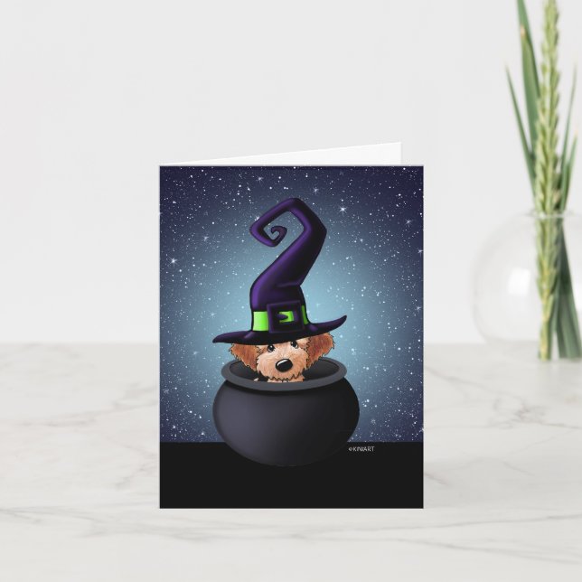 Carte KiniArt Goldendoodle Witch Halloween (Devant)