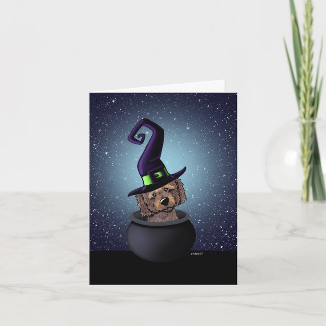 Carte KiniArt Goldendoodle Witch Halloween (Devant)