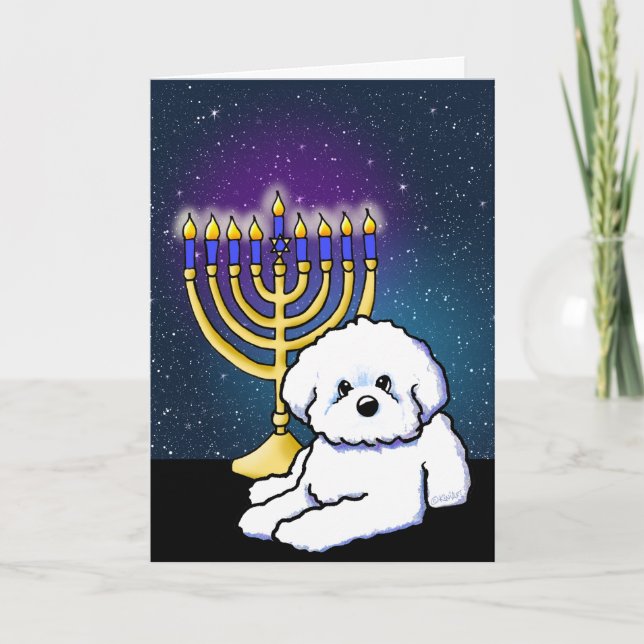 Carte KiniArt Hanoukka Menorah Bichon (Devant)