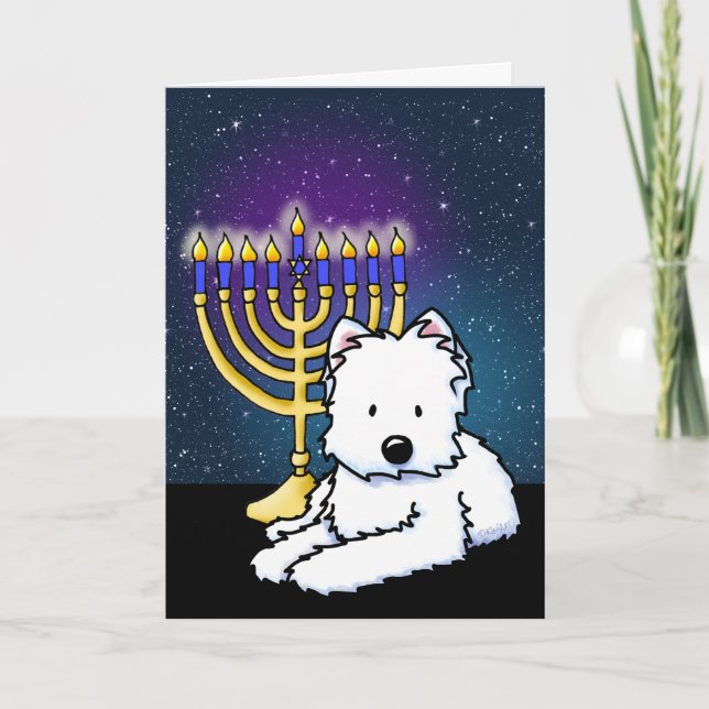 Carte KiniArt Westie Hanoukka Menorah (Devant)