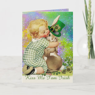 CARTE KISS ME I AM IRLANDAIS/BÉBÉ, RABBIT, LEPRECHAUN CA