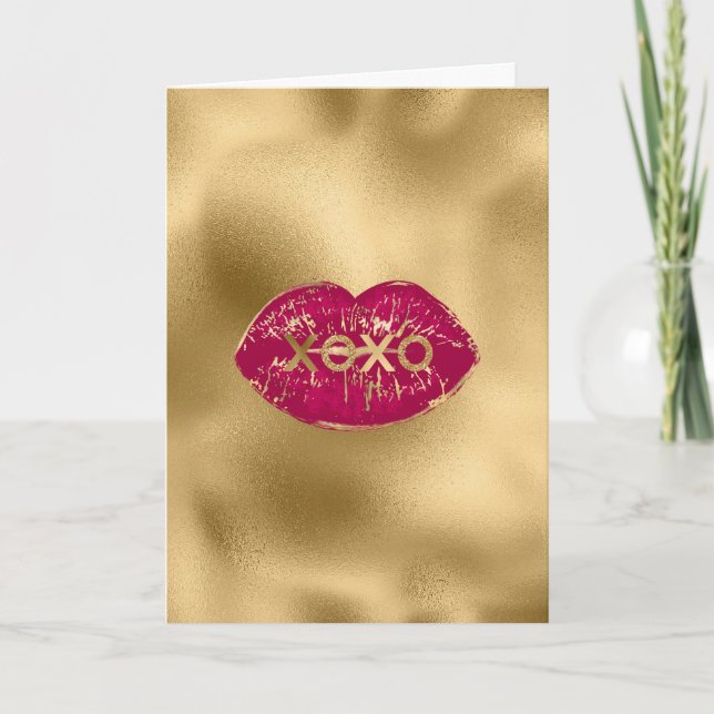 Carte Kiss Red Lips Gold Glitter XOXO (Devant)