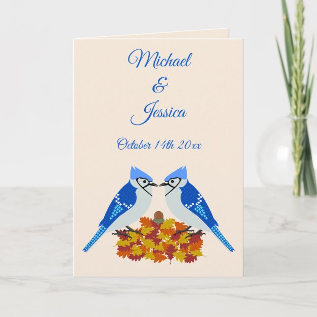 Carte Kissing Blue Jays Mariage de automne personnalisé (Devant)