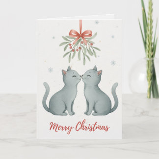 Carte Kissing Kittens Under the Mistletoe Christmas Card