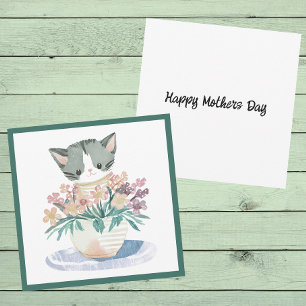Carte Kitten Assis Dans Un Pot De Fleurs Chat Fête Des M