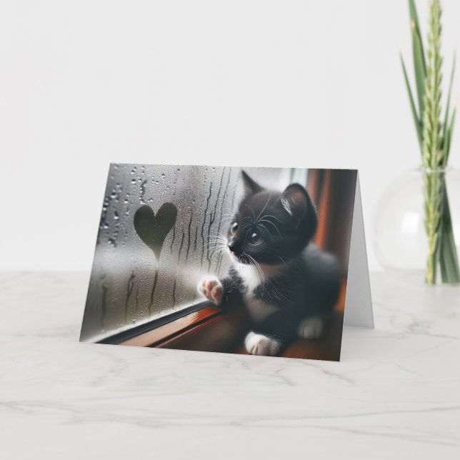Carte Kitten Avec Coeur De Fenêtre (Devant)