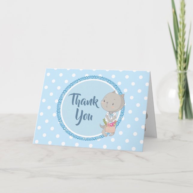 Carte Kitten Avec Panier De Fleurs "Merci" (Devant)