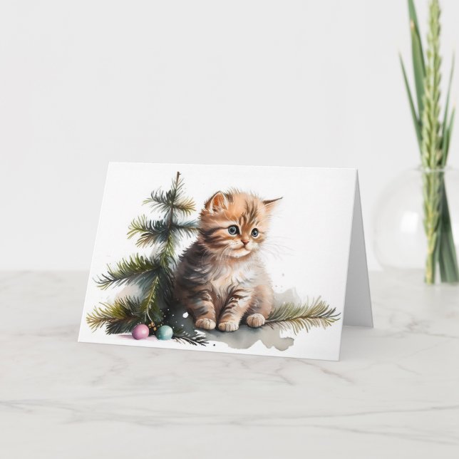 Carte Kitten de Noël à l'aquarelle  (Devant)