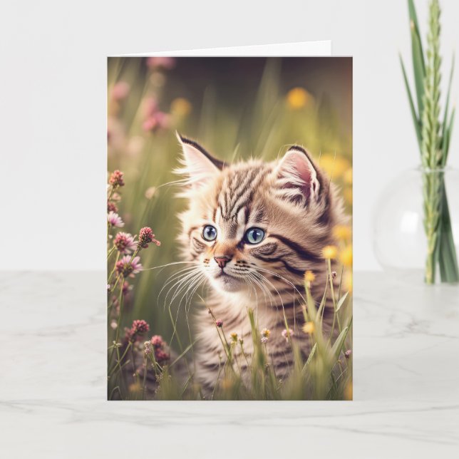 Carte Kitten En Fleur sauvage Pensant À Vous (Devant)