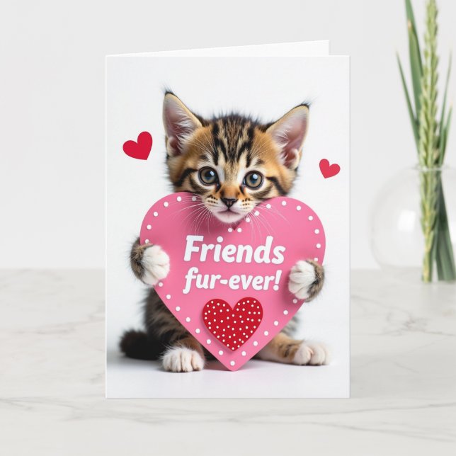 Carte Kitten Heart Fur Ever Friends Card (Devant)