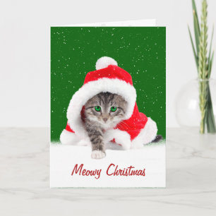 Carte Kitten In Christmas Santa Hat and Snowflakes