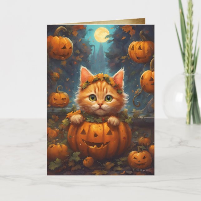 Carte Kitten Jack-O-Lantern, Happy Halloween mignonne (Devant)