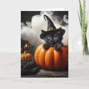 Carte Kitten Sorcière Noire En Citrouille Halloween