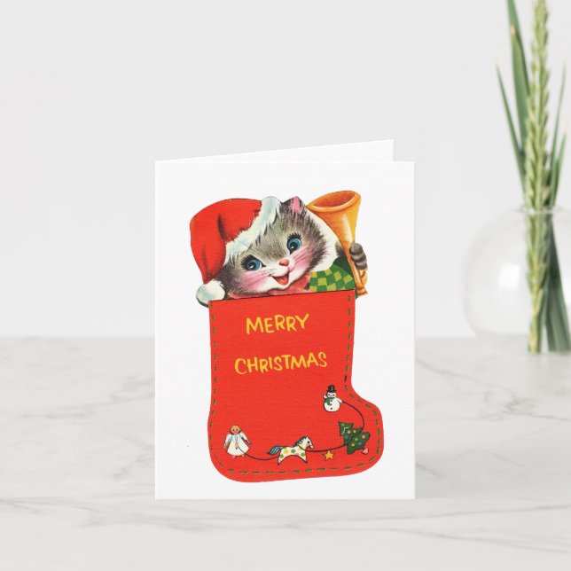 Carte Kitten vintage dans le stock de Noël (Devant)