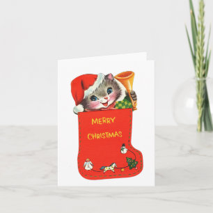 Carte Kitten vintage dans le stock de Noël