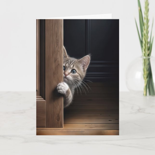 Carte Kitten Vous Pensant en Train de Regarder Autour d' (Devant)