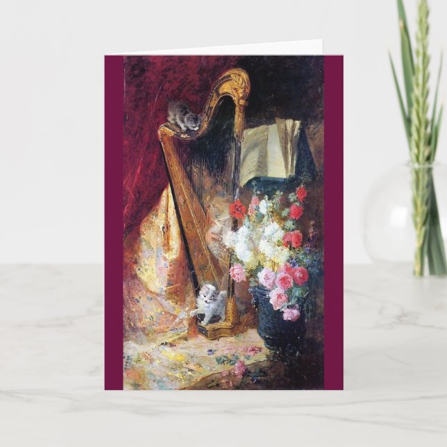 Carte Kittens Jouer Harp Music peinture (Devant)