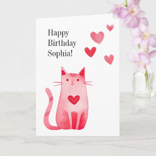 Carte Kitty Cat Anniversaire Coeurs Roses