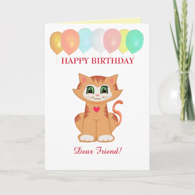 Carte Kitty Chat Anniversaire Voeux pour Ami (Devant)