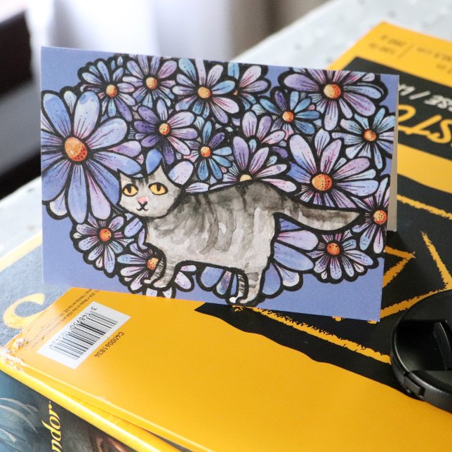Carte Kitty Chat Purple Daisées Gris Chat Art Gris Chats (Créateur téléchargé)
