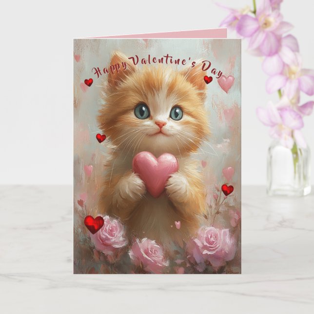 Carte Kitty de la Saint-Valentin Cœurs Rouges Roses Rose (Orchidée)