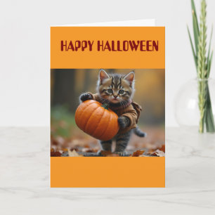 Carte Kitty vagabond voyageur avec citrouille