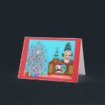 Carte Kitty's First Christmas Tree Head Vase Santa Claus<br><div class="desc">Une carte unique,  unique en son genre,  créée avec amour à partir d'une peinture acrylique originale de Blonde Blythe. Customisez en ajoutant votre propre texte.</div>