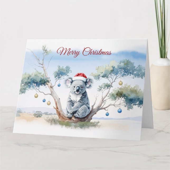 Carte Koala assise dans un gommier Joyeux Noël (Devant)