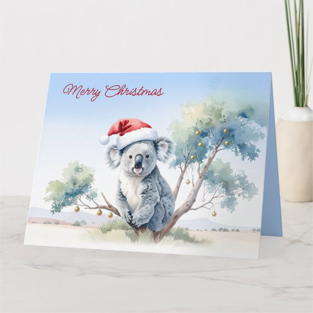Carte Koala assise dans un gommier Joyeux Noël (Devant)