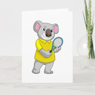 Carte Koala au tennis avec une raquette de tennis