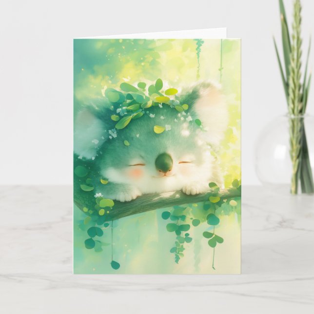 Carte Koala bienheureux dans un paradis feuillu (Devant)