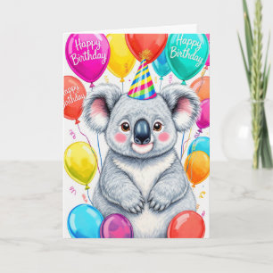 Carte Koala d'anniversaire sarcastique avec des ballons