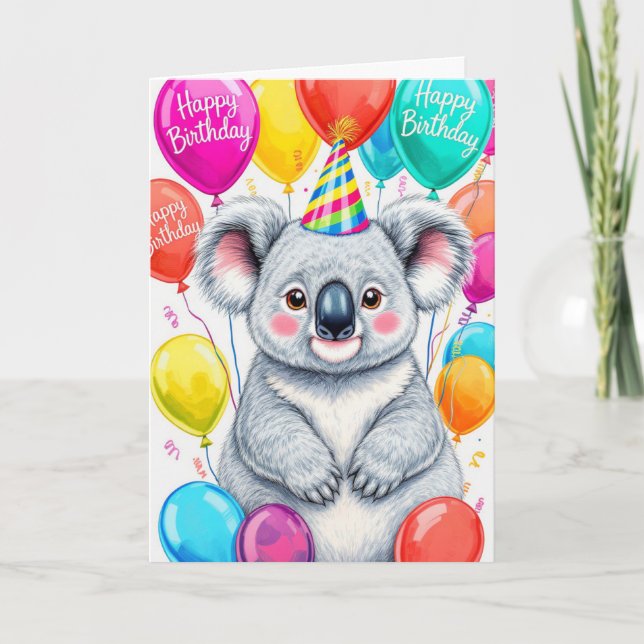 Carte Koala d'anniversaire sarcastique avec des ballons  (Devant)