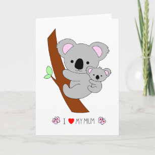 Carte Koala ours mère & bébé - J'aime ma maman