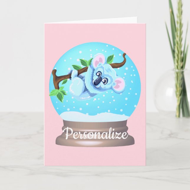 Carte Koala ours mignon globe neigeux rose girly (Devant)