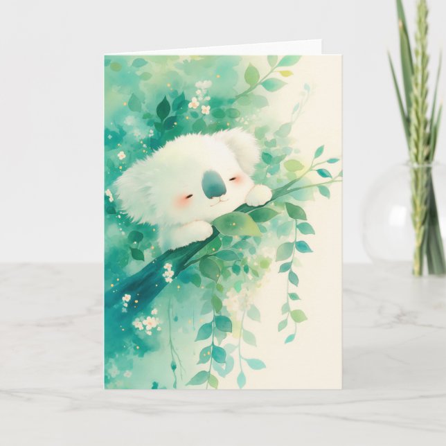Carte Koala rêveur parmi les feuilles émeraude (Devant)