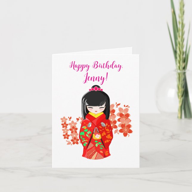 Carte Kokeshi Doll Joyeux anniversaire (Devant)