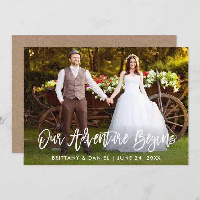 Carte Kraft avec écriture au pinceau Notre aventur (Devant / Derrière)