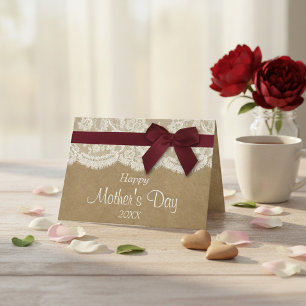 Carte Kraft, dentelle et roux Bow Bonne fête des mères