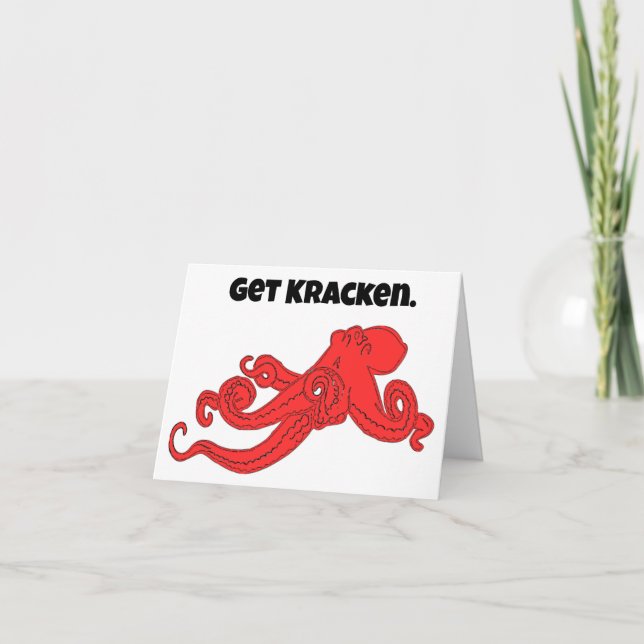 Carte Kraken Fun Retro Red Octopus Cartoon (Devant)