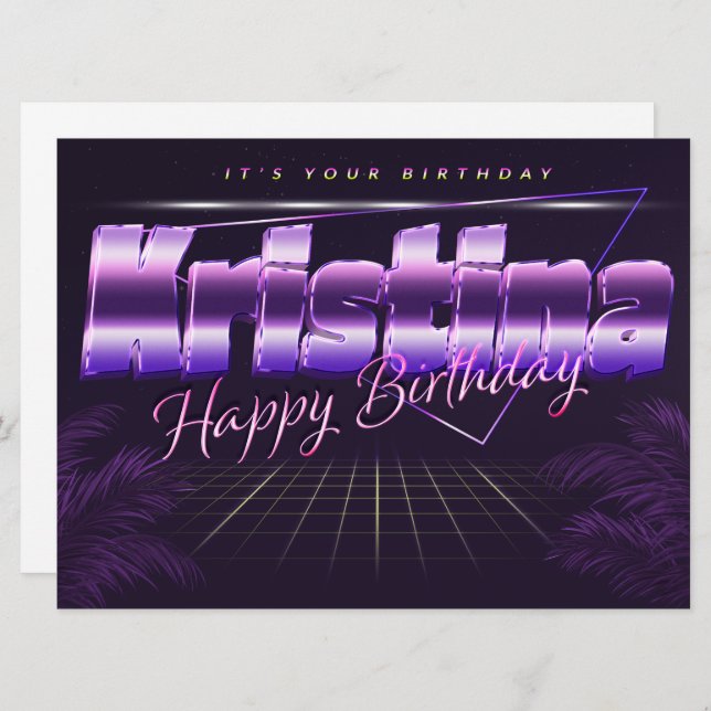 Carte Kristina Nom Prénom lila retro Map Anniversaire (Devant / Derrière)