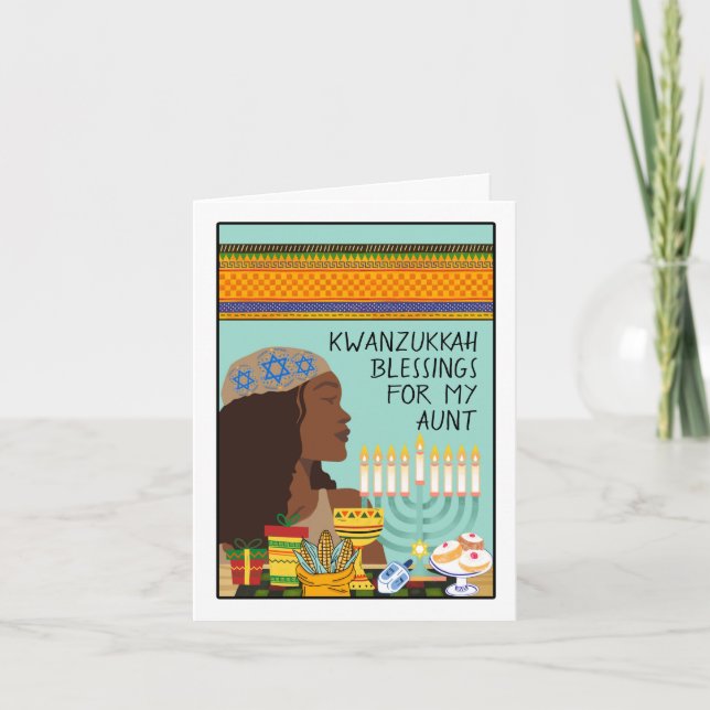 Carte Kwanzukkah pour tante avec Menorah Symboles Cadeau (Devant)