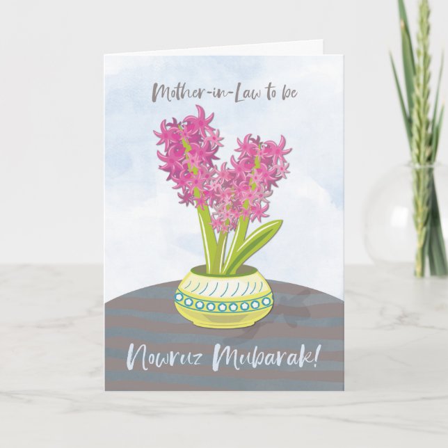 Carte La belle-mère sera Norooz Hyacinths sur la table (Devant)