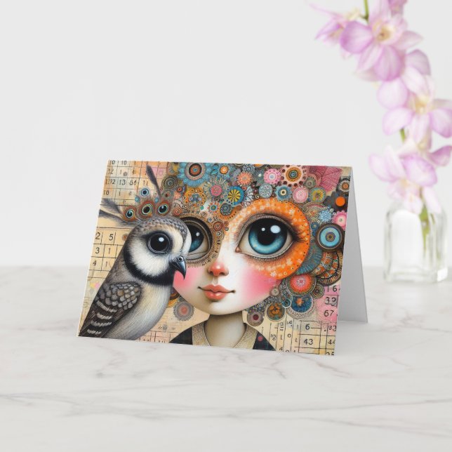 Carte La Dame aux Oiseaux Collage Toutes Occasions  (Orchidée)