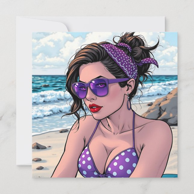 Carte La dame de plage à Shades, Bikini et Bandana (Devant)