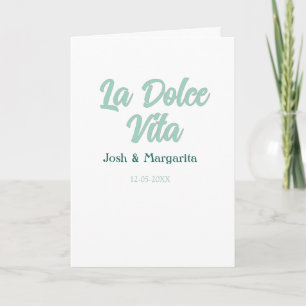Carte La Dolce Vita vert bleu pastel nom date mariage 