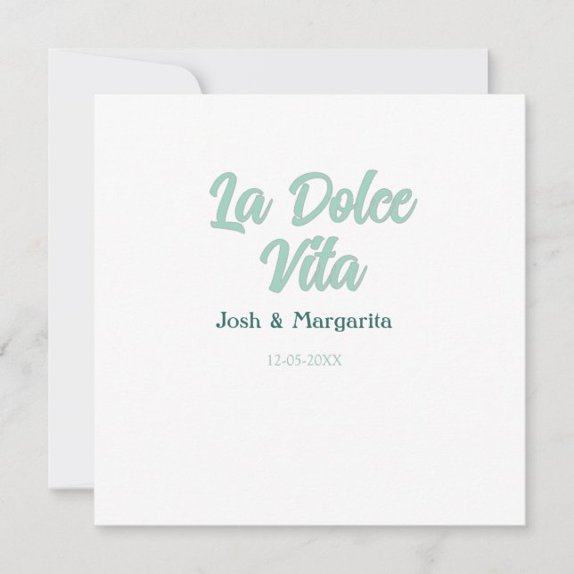 Carte La Dolce Vita vert bleu pastel nom date mariage  (Devant)