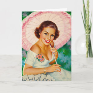 Carte La femme avec un parapluie rose, Anniversaire