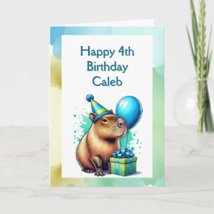 Carte La fête d'anniversaire du garçon à thème Capybara 