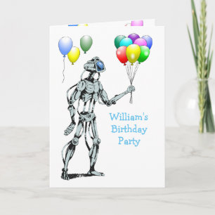 Carte La fête d'anniversaire du robot et des ballons